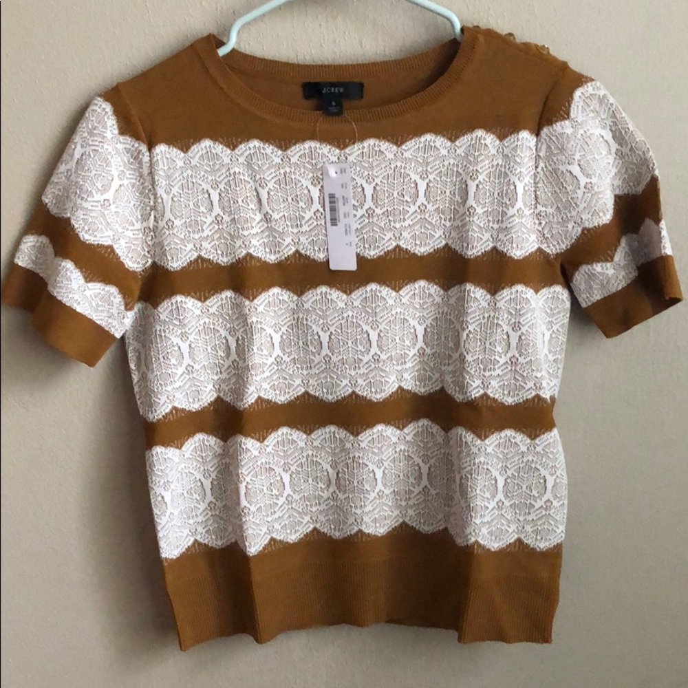 J Crew short sleeve sweater with lace stripes